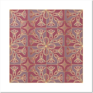 Art Deco Tile Floral. Mauve and Gold Posters and Art